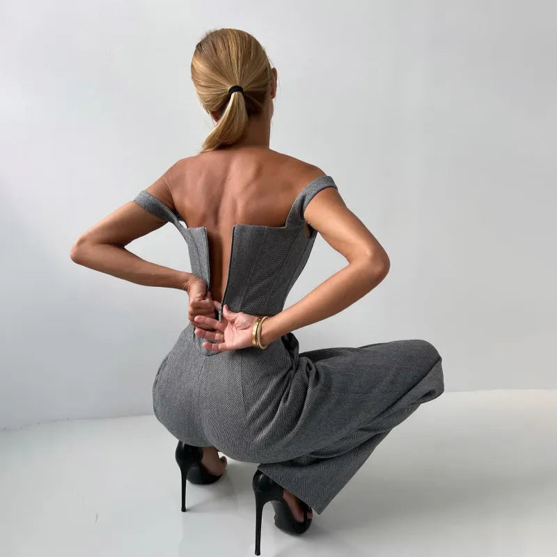 Chic Fishbone Patterned Suit