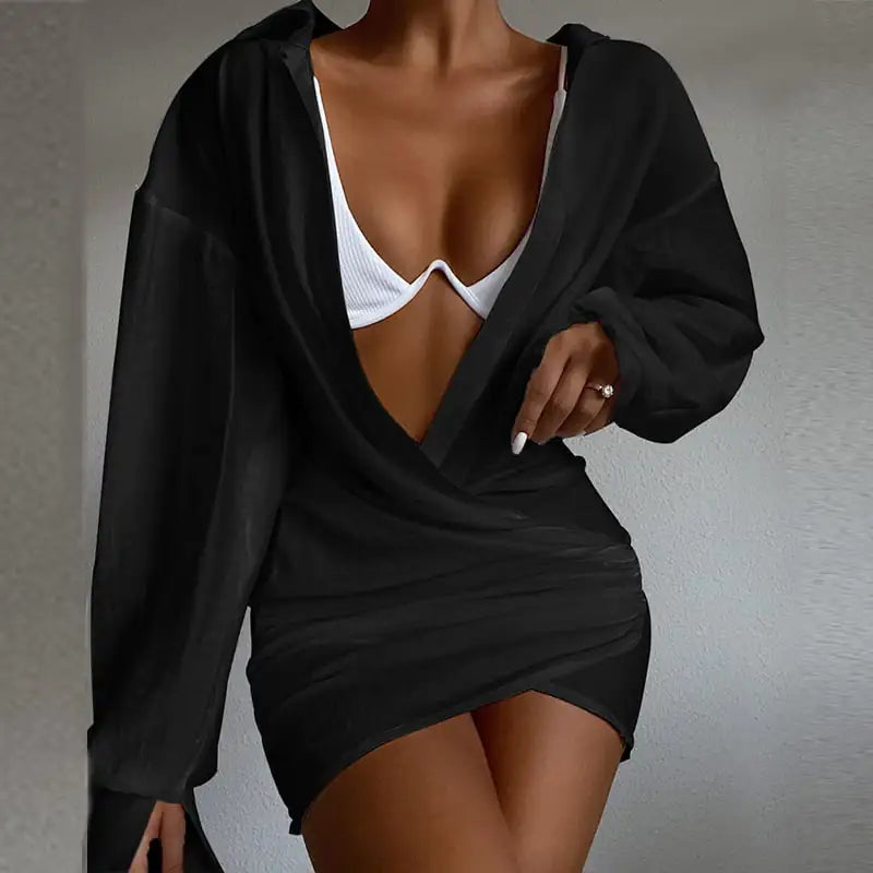 Chic Deep V-Neck Long Sleeve Mini Dress