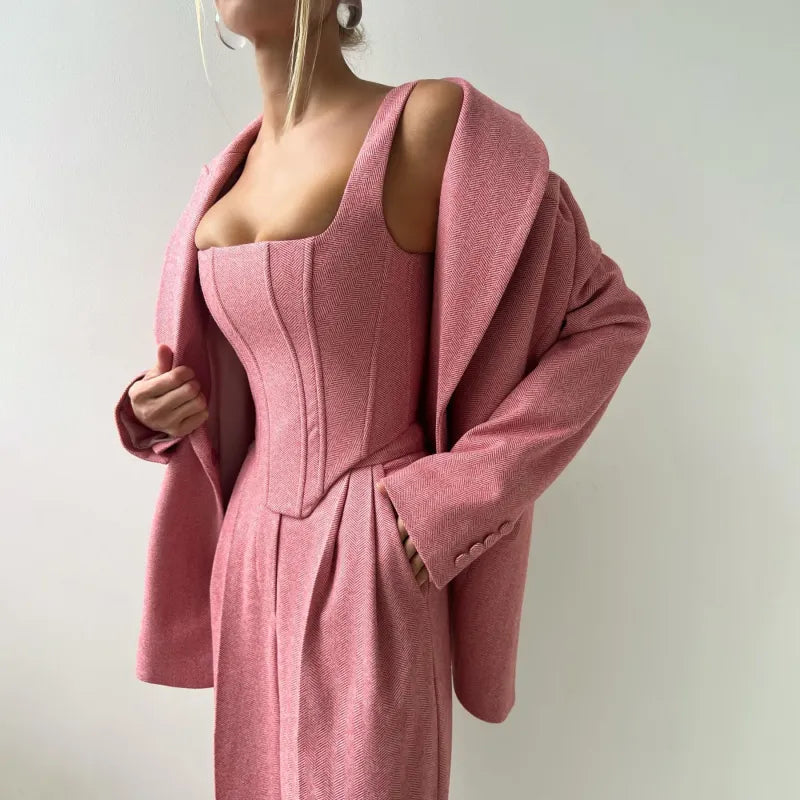 Chic Fishbone Patterned Suit