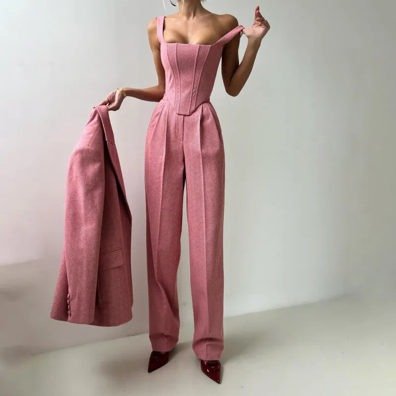 Chic Fishbone Patterned Suit