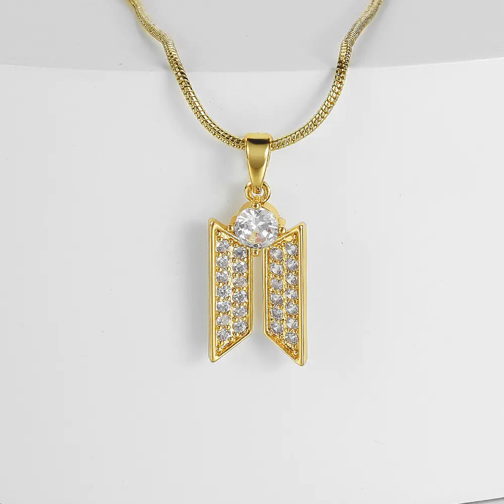 Geometric Copper Pendant Necklace with Zirconia Stones