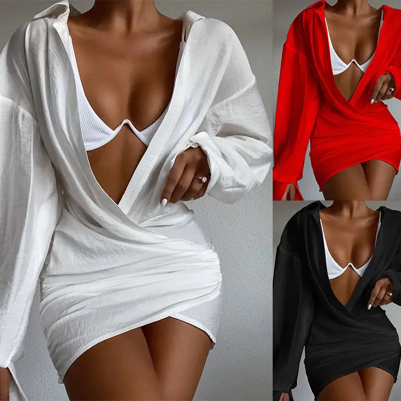 Chic Deep V-Neck Long Sleeve Mini Dress